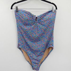 J Crew Strapless One Piece Swimsuit Size 12 Blue Pink Liberty Bardfield Floral